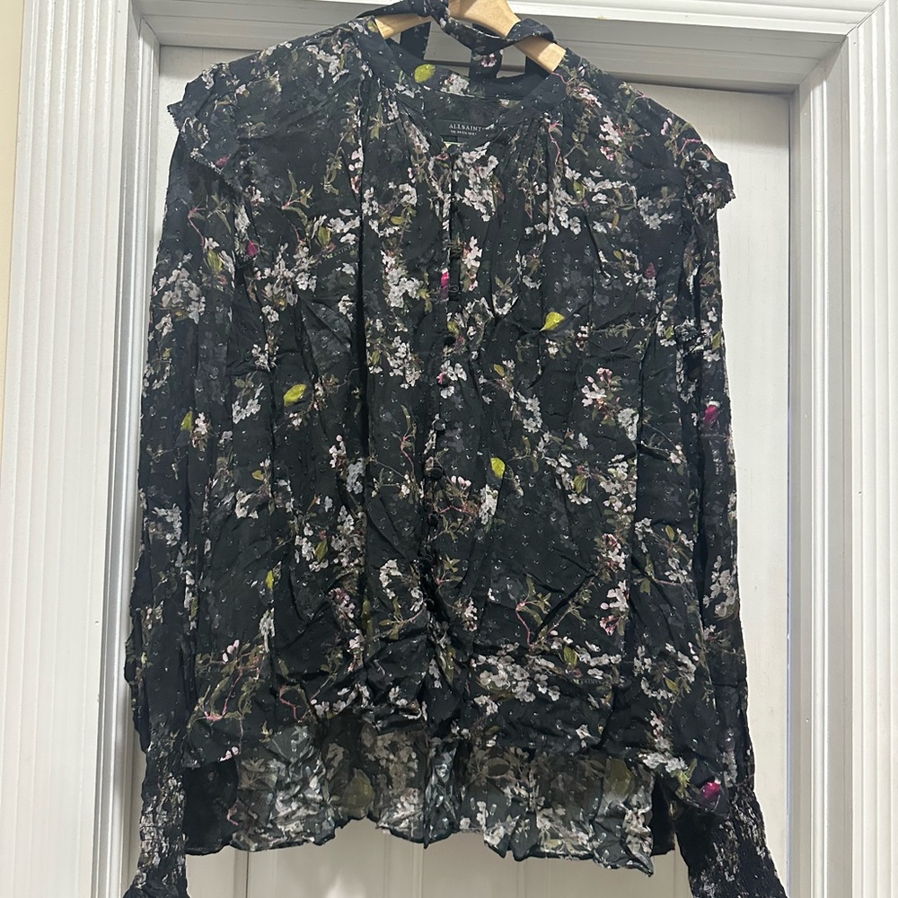 All Saints Black Floral Blouse